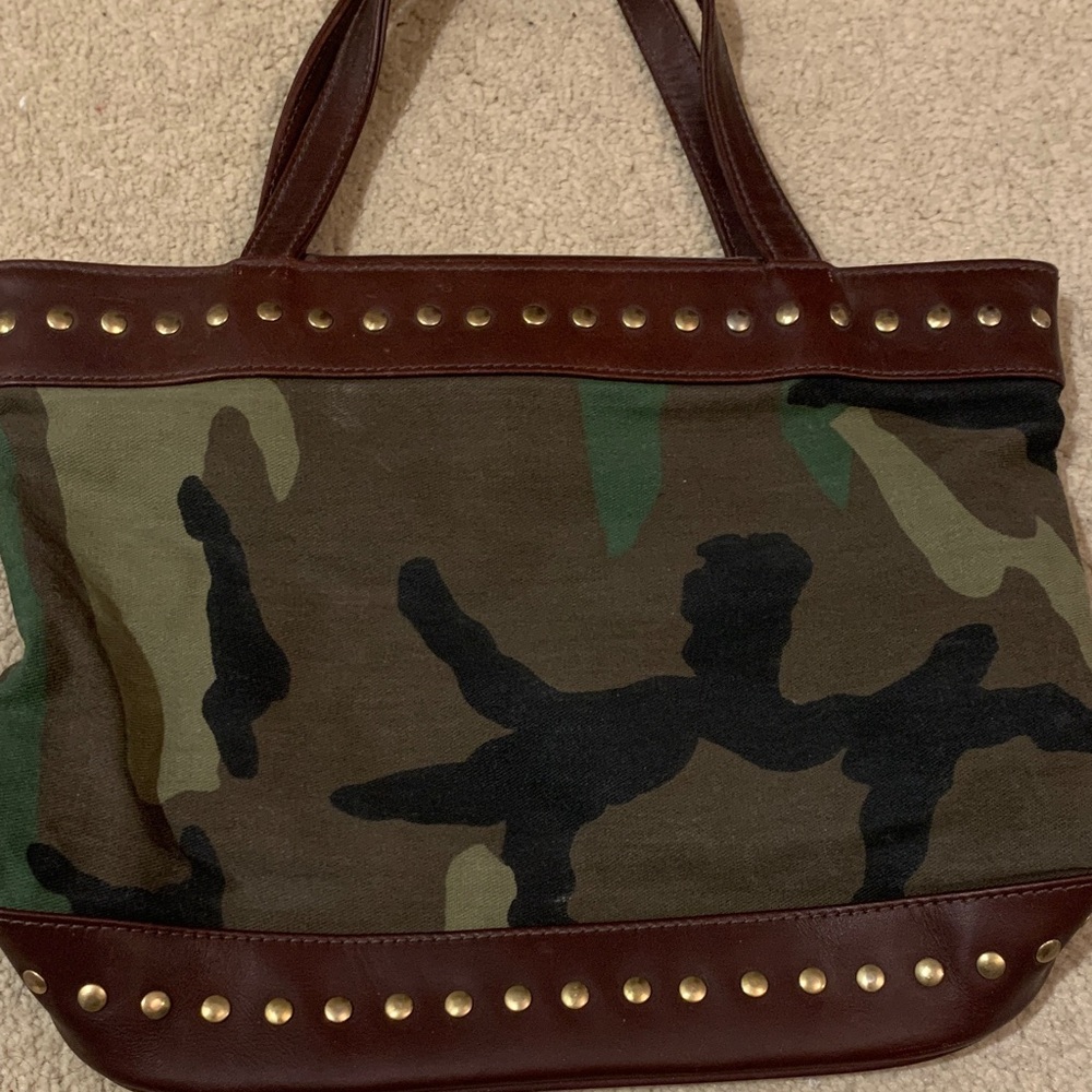Camouflage Hand Bag with Brown Accents